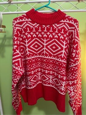 Red & White Fair Isle Knit Sweater